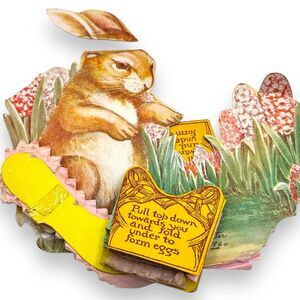 Beistle Vintage Bunny Nest Easter Centerpiece Honeycomb Diecut 9" 60s